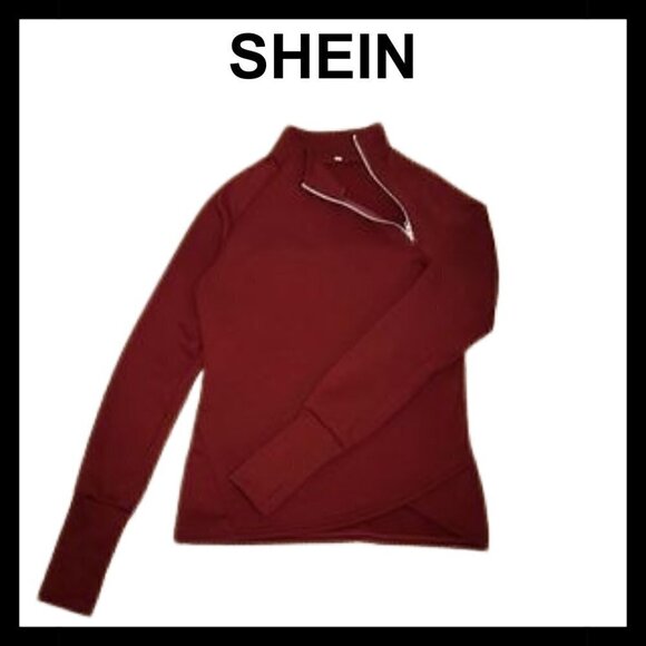 SHEIN Burgundy Mock neck fleece lined sweatshirt - Picture 1 of 7